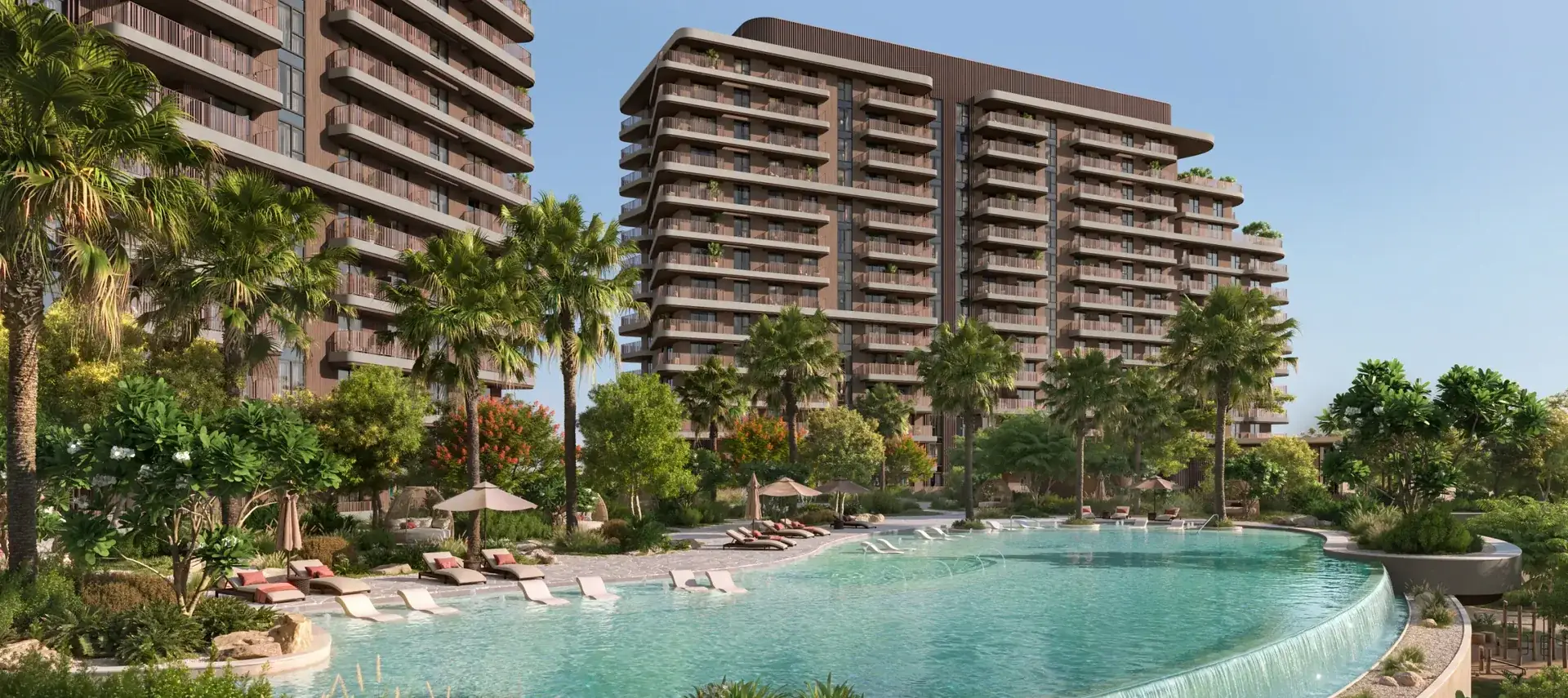 Parkside walkway and homes at Greenwood by Aldar
